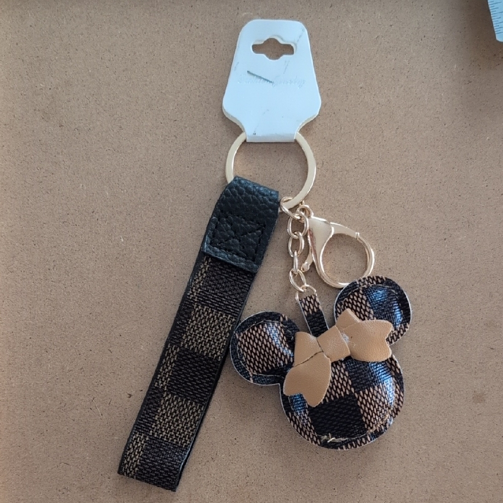 Plaid Checkered Keychain Bag Charm with Bow Accent